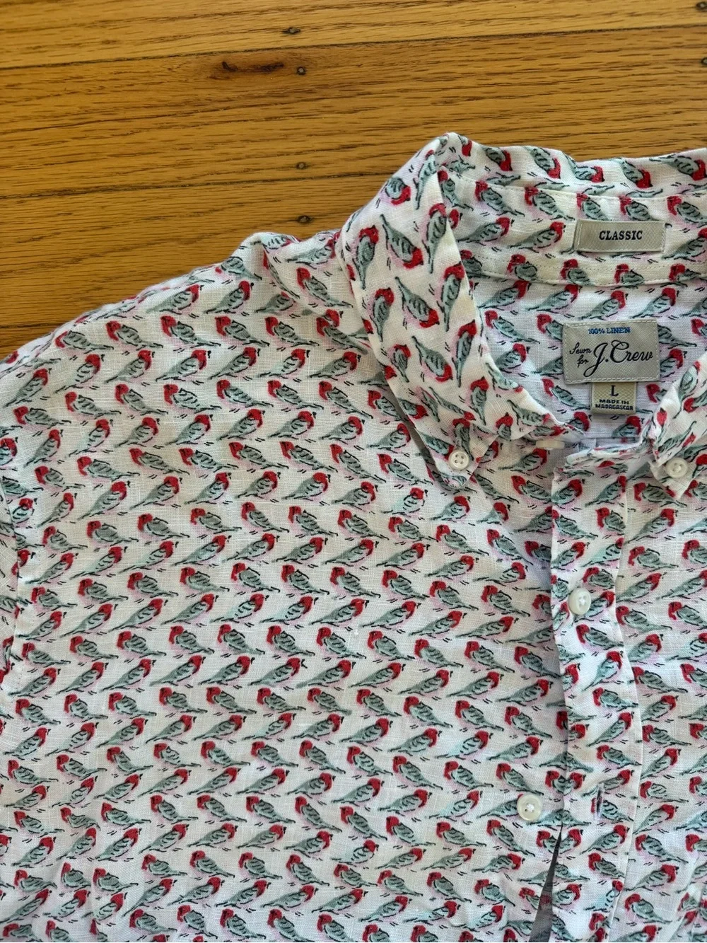 J Crew 100% Linen Baby Birds AOP Button Shirt Men’s Large